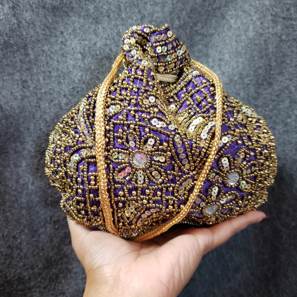 Purple embroidered handmade bucket bag